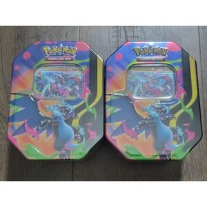 2 Pokemon TCG Mega Charizard X EX Tins Factory Sealed 4 Booster Packs Each 2024